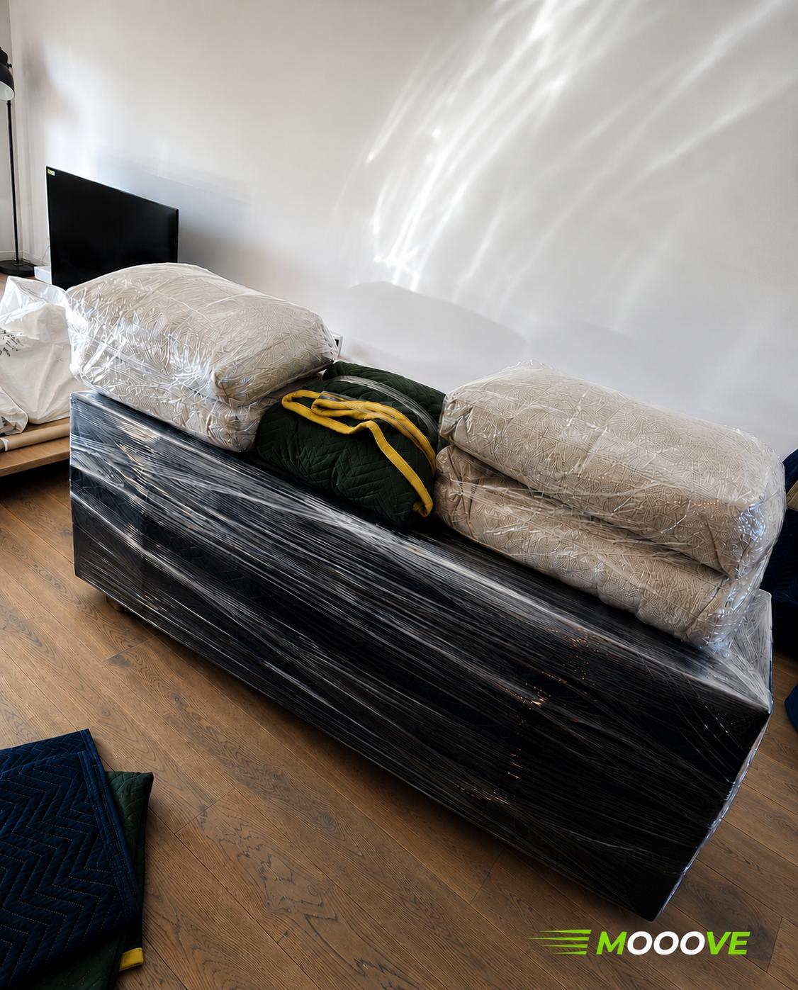 Sofa wrapped and protected